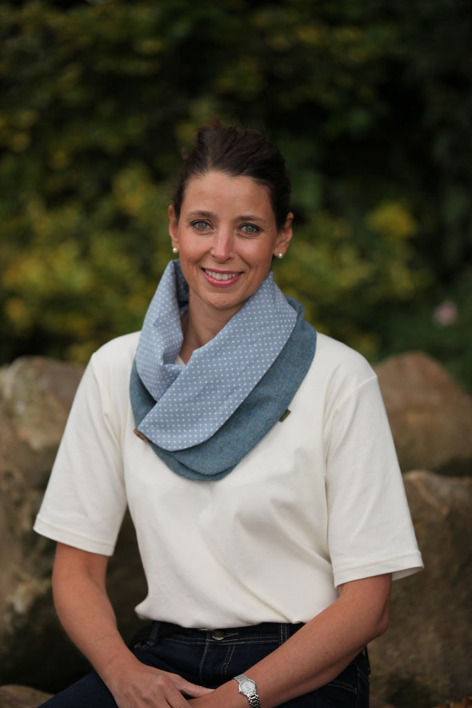 Spotted Snood- Blue Herringbone