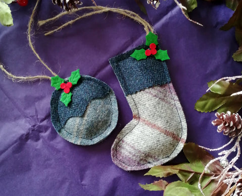 Tweed Christmas Decoration- Blue Stripe