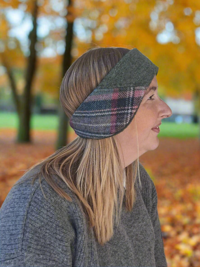 Limited Edition Headband-Green Herringbone/ Green & pink check