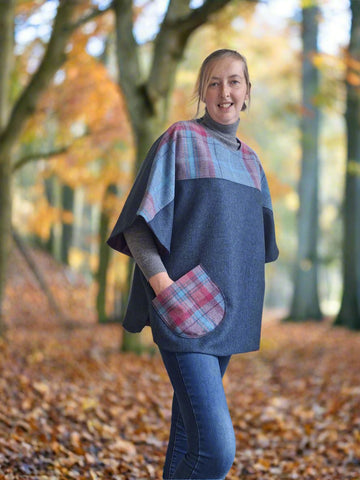 Ainderby Oversized Tweed Top - Vibrant Skies/ Navy Herringbone