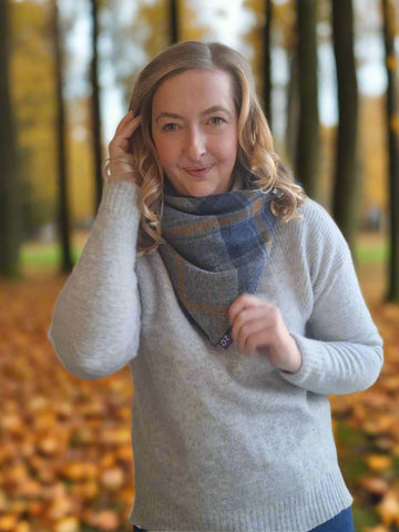 Classic Tweed Snood - Steel Blue Check
