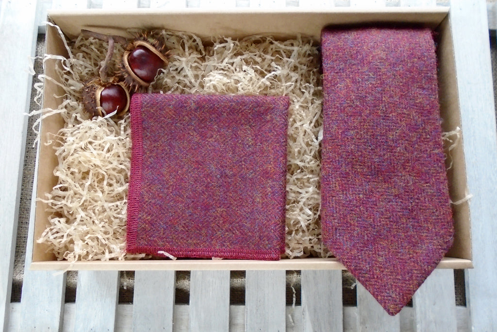 Red Herringbone Tweed Tie Gift Box