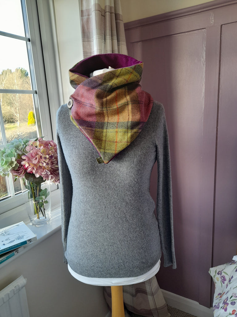 Classic Tweed Snood - Fruit Salad check- Plum Fleece