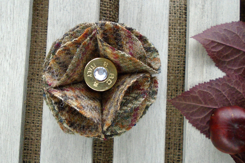Sporting Tweed Brooch - Taupe & plum