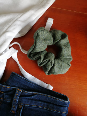 Scrunchie- Green Herringbone