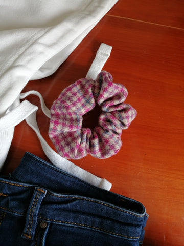 Hair Scrunchie- Pink Houndstooth