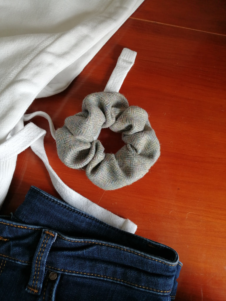 Scrunchie- Light Blue Herringbone