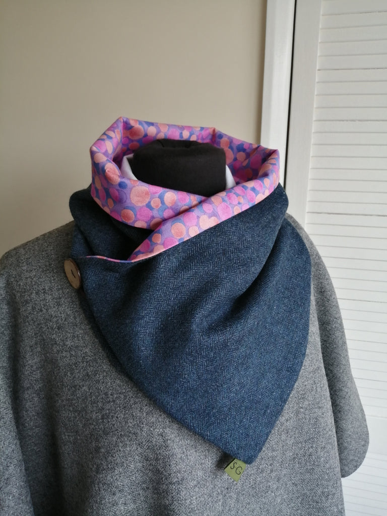 Sustainable Snood - Navy & Pink Spot