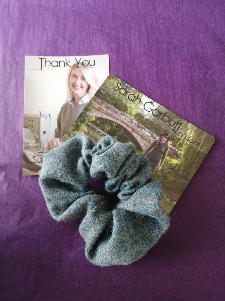Hair Scrunchie- Petrol Blue Tweed