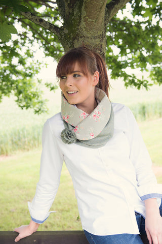 Floral Snood- Green Herringbone large floral print