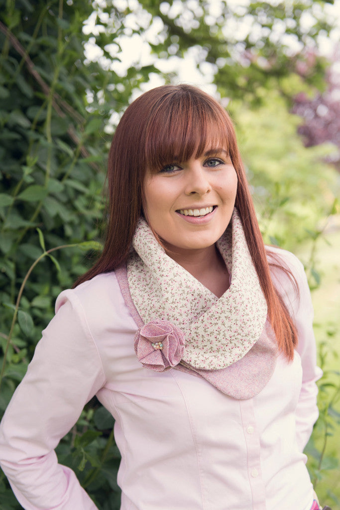 Floral Snood- Pink Herringbone small floral print