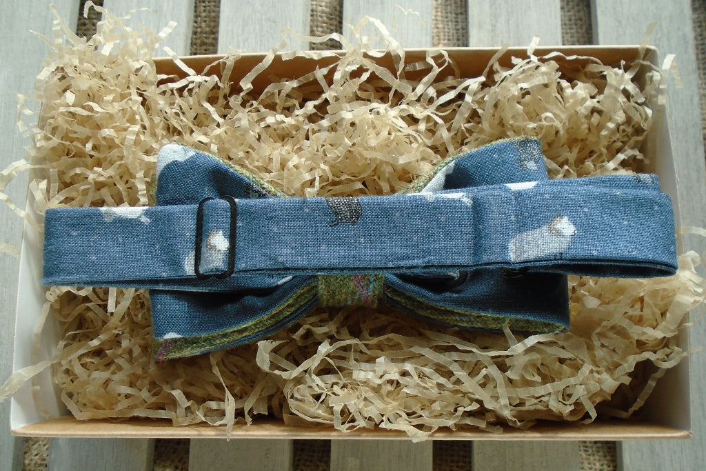 Bow Tie -Lichen Tweed with Blue Sheep Print